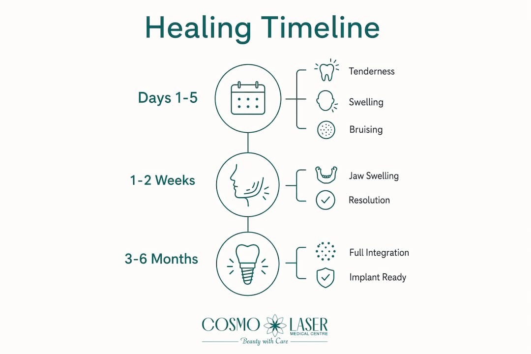 Infographic illustrating dental bone graft healing timeline