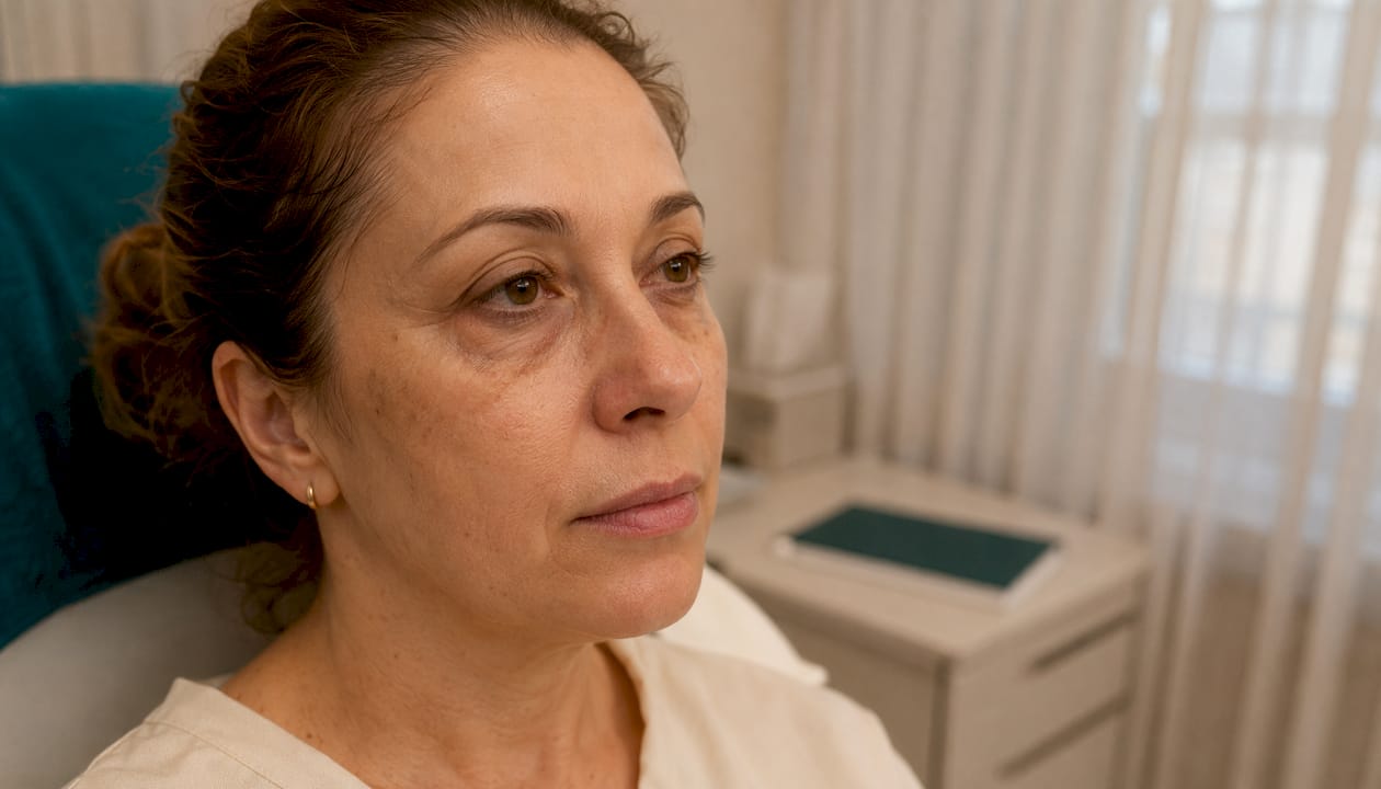 Close-up of vascular dark circles under eye