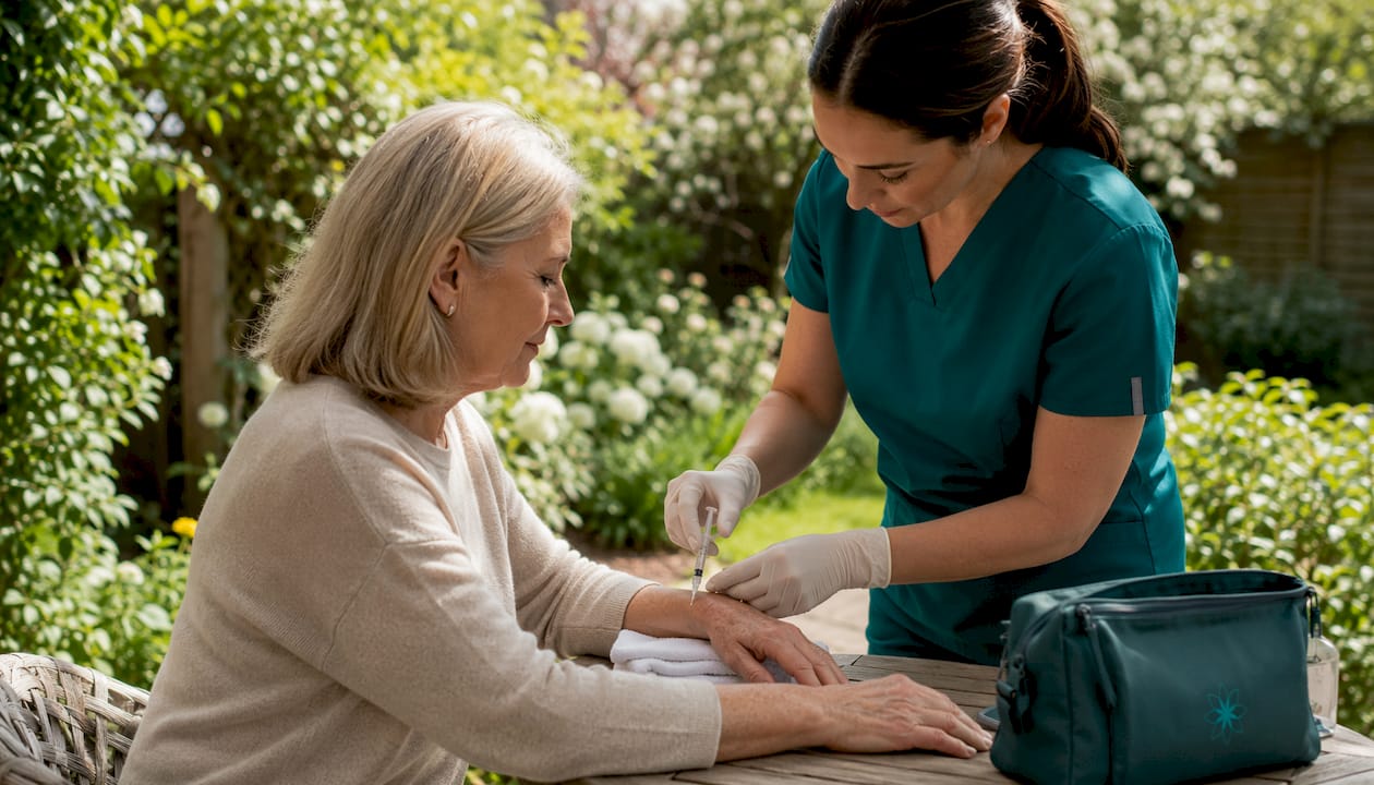 Clinician injecting polynucleotides into patient's hand