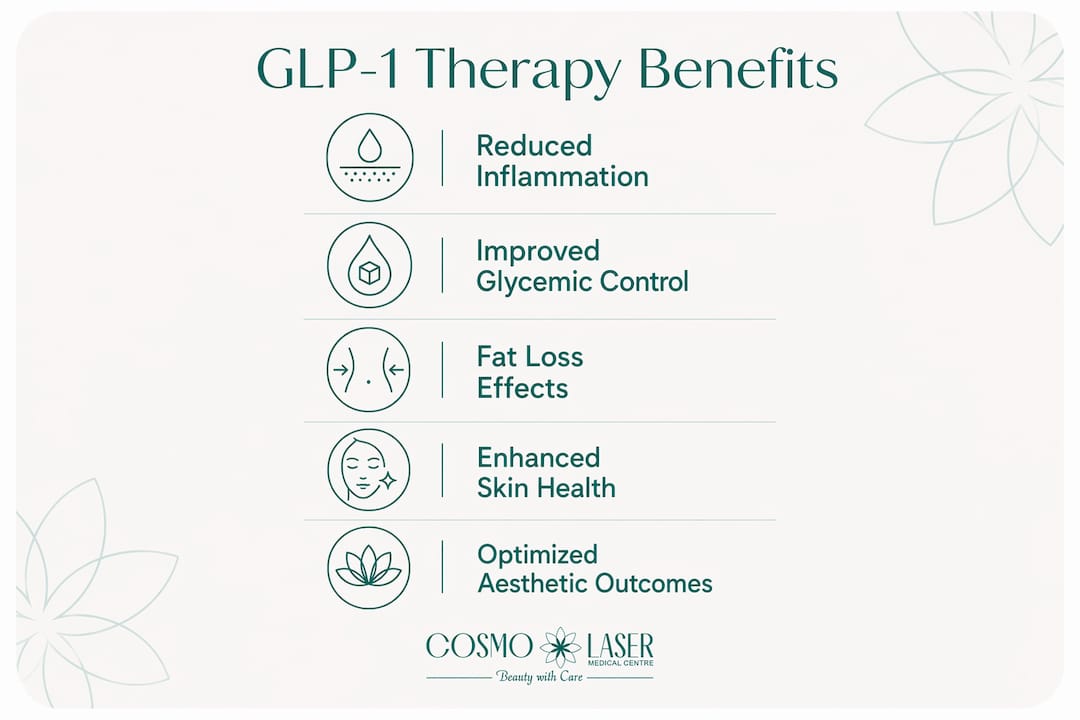 Infographic showing key GLP-1 therapy benefits