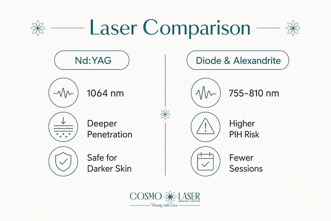 Infographic comparing Nd:YAG with diode and alexandrite lasers