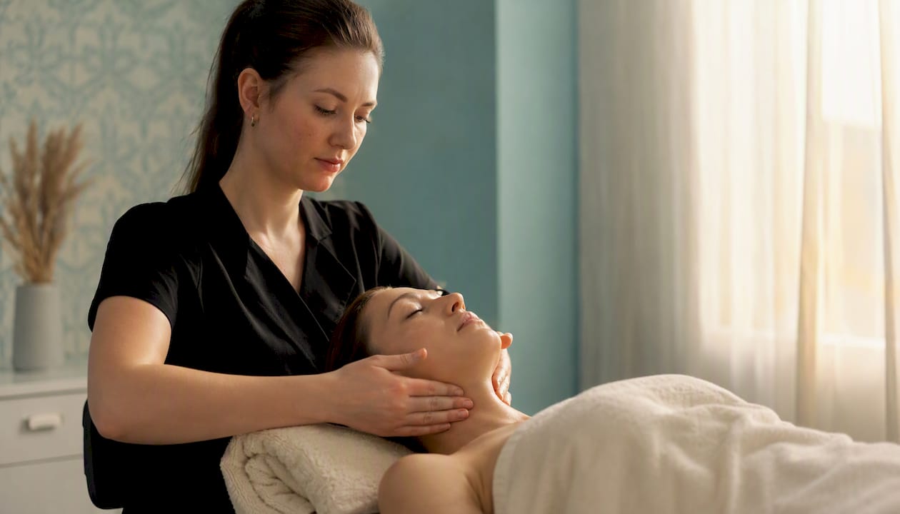 Gentle lymphatic drainage facial massage
