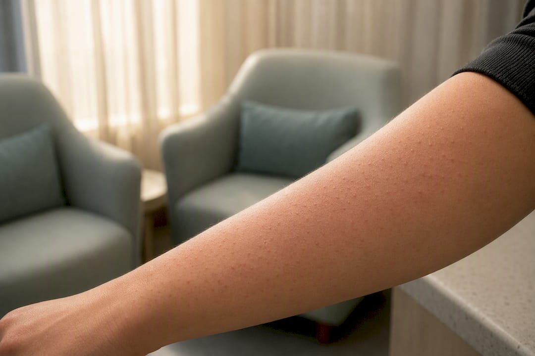 Close-up of skin with laser treatment redness and bumps